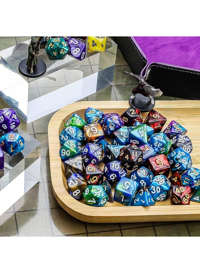 مجموعة نرد متعدد السطوح مع أكياس سوداء، 5 مجموعات كاملة من النرد ثنائي الألوان من D4 D6 D8 D10 D% D12 D20 متوافقة مع ألعاب الطاولة - Image 5