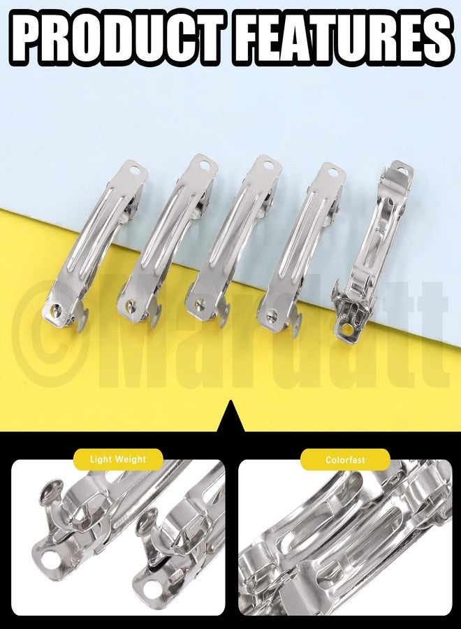 Mardatt 100 Pcs French Barrette Hair Clips Assortment Set 1.57 Inch Silver Metal Blank Alligator Hairpin Rectangle Craft Bow Clips for DIY Hairdressing Accessories (4 cm) - Image 3