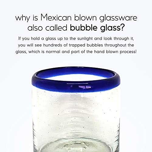 MexHandcraft Cobalt Blue Rim 8 oz DOF Rock Glasses (set of 6), Recycled Glass, Lead-free, Toxin-Free (DOF Rocks) - Image 3