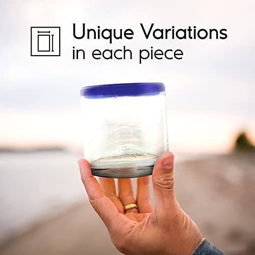 MexHandcraft Cobalt Blue Rim 8 oz DOF Rock Glasses (set of 6), Recycled Glass, Lead-free, Toxin-Free (DOF Rocks) - Image 5