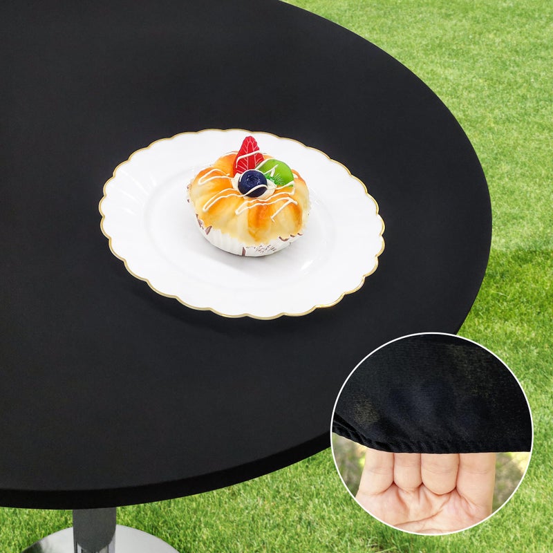 Nacuci Small Round Fitted Table Cover Cocktail Table Topper Cap Elastic Tablecloth Stretch Spandex Table Cloth for Bar Pub Party Black 24 Inch - Image 3