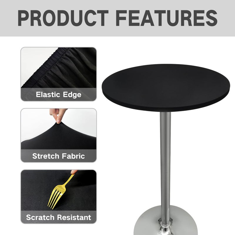 Nacuci Small Round Fitted Table Cover Cocktail Table Topper Cap Elastic Tablecloth Stretch Spandex Table Cloth for Bar Pub Party Black 24 Inch - Image 4