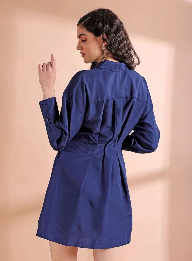 Freehand  Women Fit and Flared Solid Round Neck Long Sleeve Shirt Dress for Women | Best Price UAE
