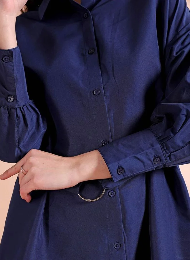 Freehand  Women Fit and Flared Solid Round Neck Long Sleeve Shirt Dress for Women | Best Price UAE