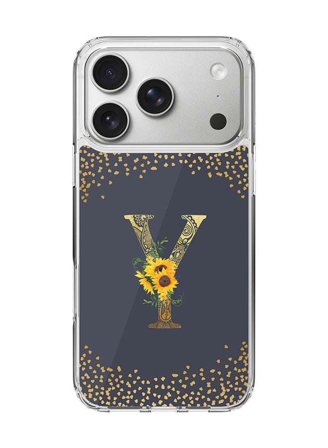 Stylizedd Classic Clear MagSafe Case for iPhone 17 Pro , Hybrid Soft Case Flexible Edges Anti Drop TPU PC Gel Thin Transparent Cover [ Designed for iPhone 17 Pro ] - Custom Monogram Initial Letter Floral Pattern Alphabet - Y  (Grey )