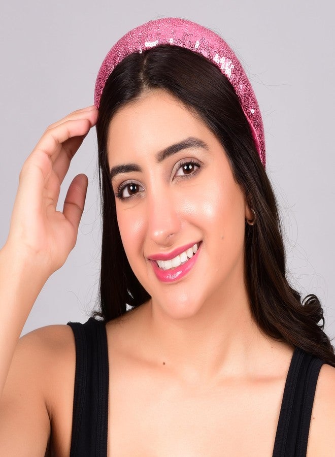 Matkooz Girls Sequin Hair Band Handmade Headband for Women Girls & Teens Fancy Hair Band (Pink) - Image 5