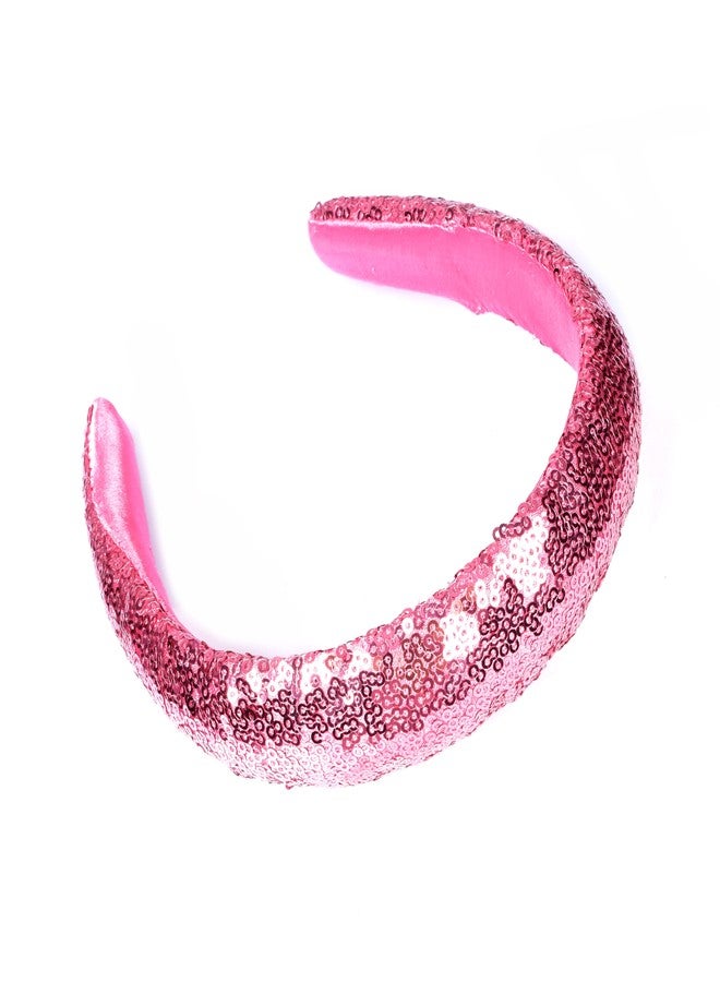 Matkooz Girls Sequin Hair Band Handmade Headband for Women Girls & Teens Fancy Hair Band (Pink) - Image 1