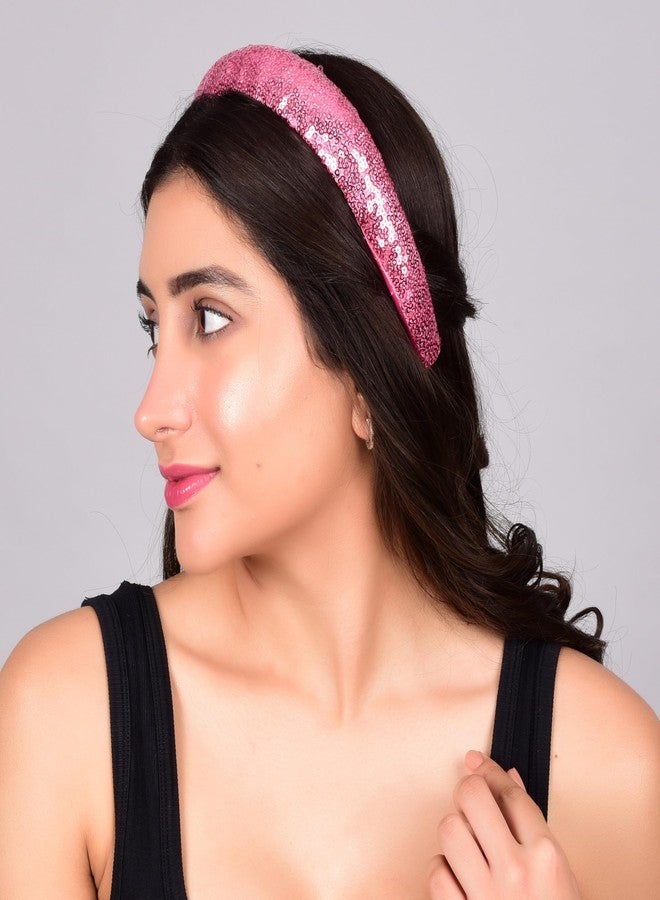 Matkooz Girls Sequin Hair Band Handmade Headband for Women Girls & Teens Fancy Hair Band (Pink) - Image 4