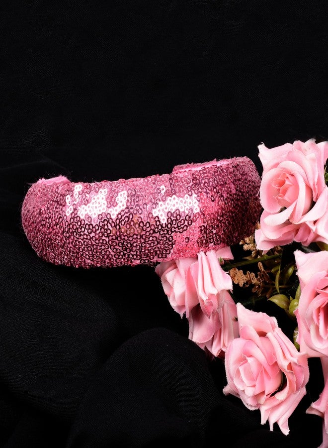 Matkooz Girls Sequin Hair Band Handmade Headband for Women Girls & Teens Fancy Hair Band (Pink) - Image 2