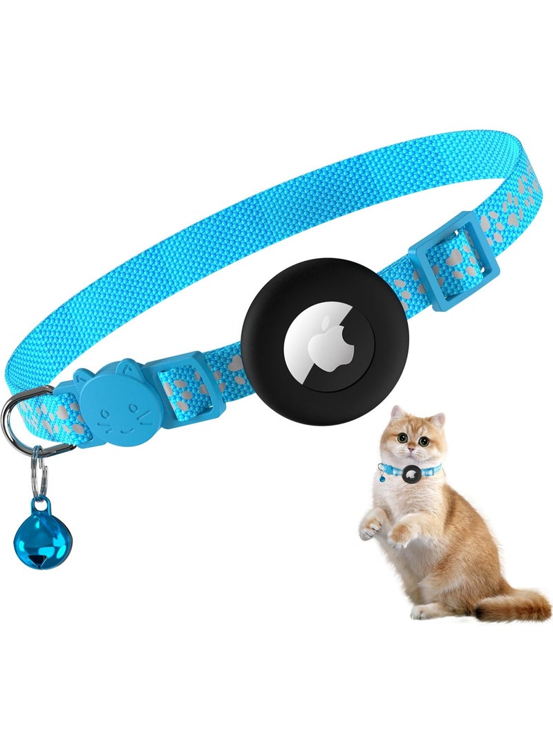Meetion Airtag Cat Collar, Reflective Kitten Collar with Apple Air Tag Holder and Bell for Cats, 0.4 Inches in Width and Lightweight (Blue Footprints) - Image 1