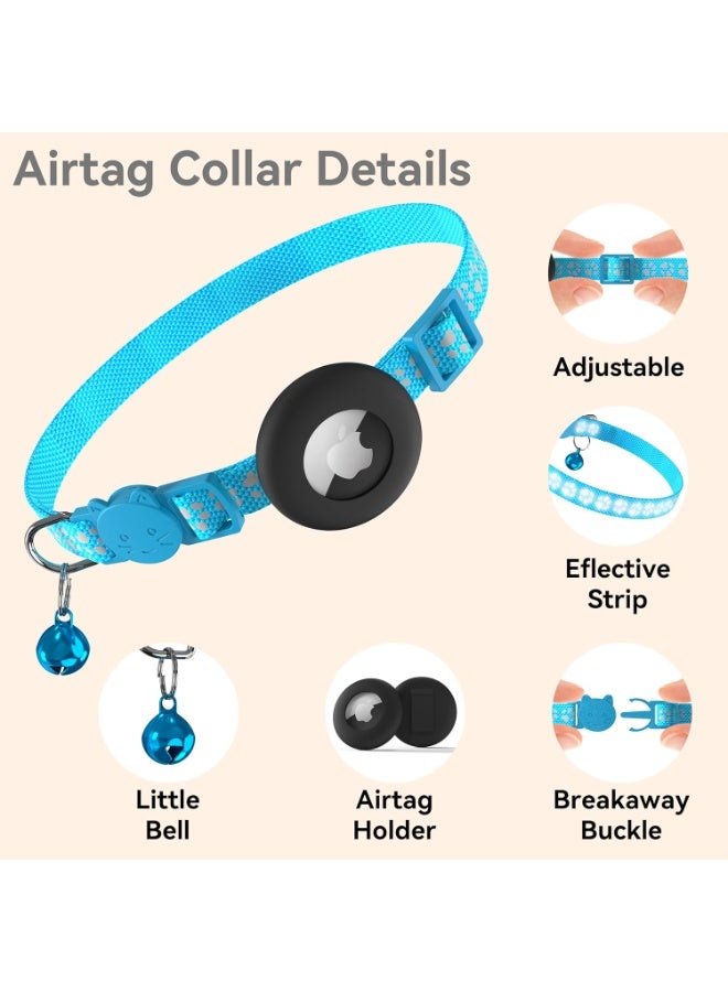 Meetion Airtag Cat Collar, Reflective Kitten Collar with Apple Air Tag Holder and Bell for Cats, 0.4 Inches in Width and Lightweight (Blue Footprints) - Image 2
