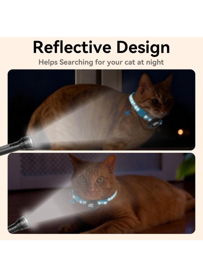 Meetion Airtag Cat Collar, Reflective Kitten Collar with Apple Air Tag Holder and Bell for Cats, 0.4 Inches in Width and Lightweight (Blue Footprints) - Image 4