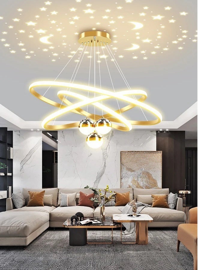Sumkyle Modern LED Chandelier, 3 Rings Chandelier for Living Room, 3-Ball Dimmable chandelier with Mappable Lighting, High Ceiling Hanging Restaurant LED Chandelier for Dining - Image 5