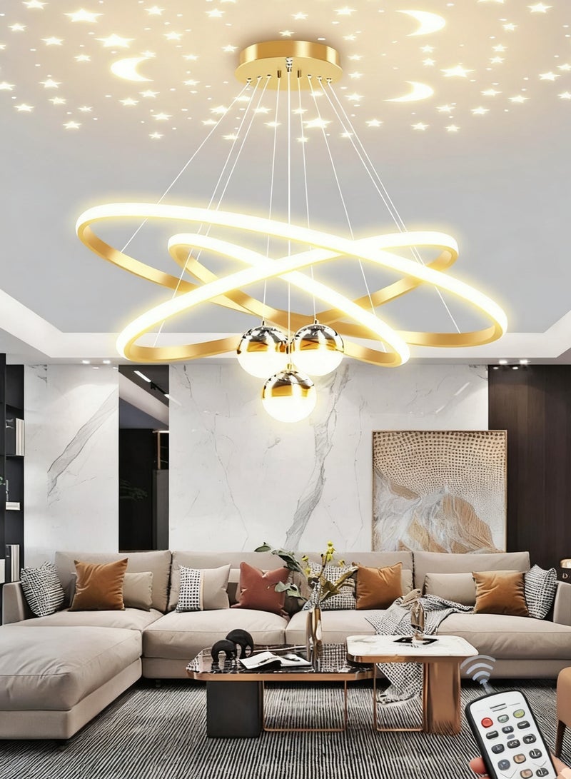 Sumkyle Modern LED Chandelier, 3 Rings Chandelier for Living Room, 3-Ball Dimmable chandelier with Mappable Lighting, High Ceiling Hanging Restaurant LED Chandelier for Dining - Image 1