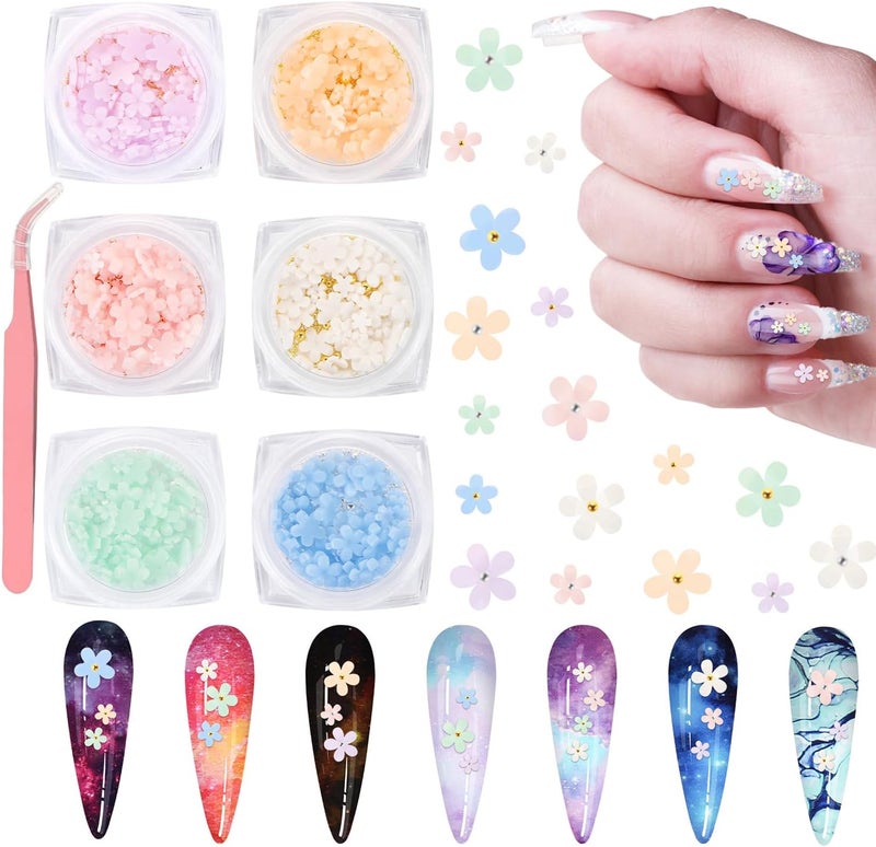 6 Pack 3D Flowers Nail CharmsUHOMENY Colorful Flower Nail Art Charms with Pearl Flower Nail Art Gem Nail Manicure Decoration Flower Nail Accessories with Tweezers for Nail Art Jewelry Crafting