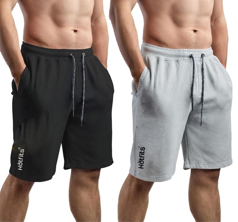 hotfits Plus Size Men's Cotton Knee-Length Shorts – 2-Pack | Solid Colors, Breathable, Comfortable Workout, Running, Nightwear Shorts with 2 Side Pockets for Daily Casual & Sports - Image 5