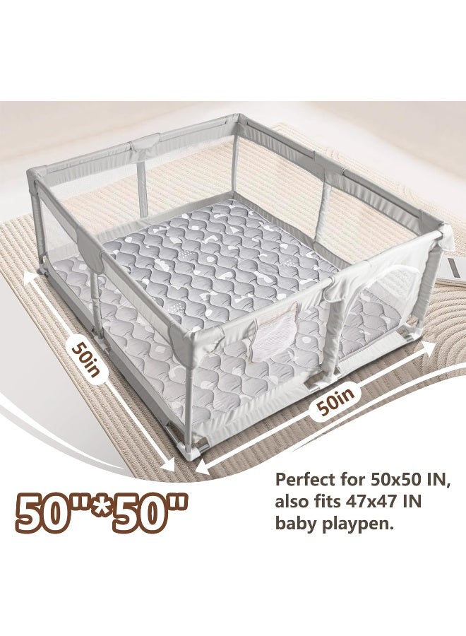 Beavtaens Baby Play Mat, 50x50 Playpen Mat with Super Soft Touch, Activity Mat with Upgraded Anti-Slip Bottom, Machine Washable Crawling Mat for Floor & Picnic (Boho Gray) - Image 2