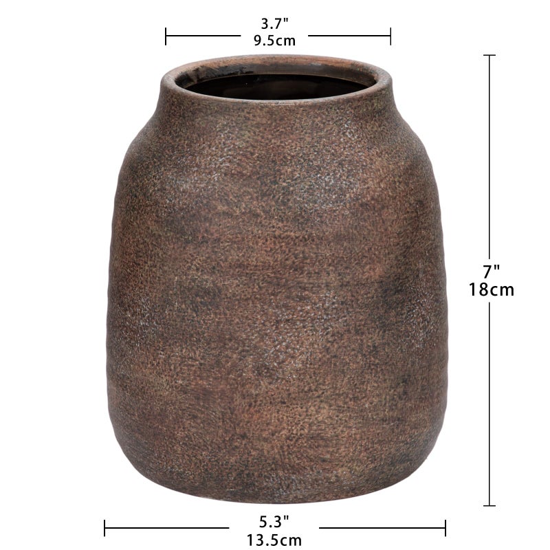 Briful Rustic Ceramic Vase 7â€ Tall â€“ Handcrafted Vintage Pottery Flower Vase with Distressed White-Wash Finish â€“ Farmhouse Decorative Accent for Table, Shelf, Mantel (Not Watertight), Brown - Image 2