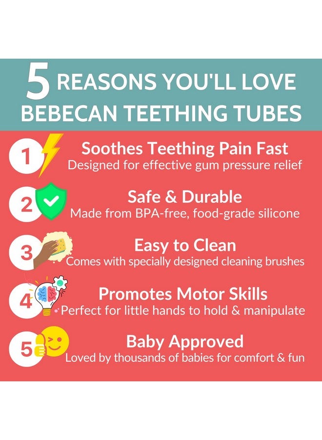 BEBECAN Teething Sticks for Babies 0-36 Months - Super Soft Silicone Teethers in 6 Vibrant Colors, Infant Teething Relief, Multicolored Teething Tubes Baby Gift Teethers - Image 2