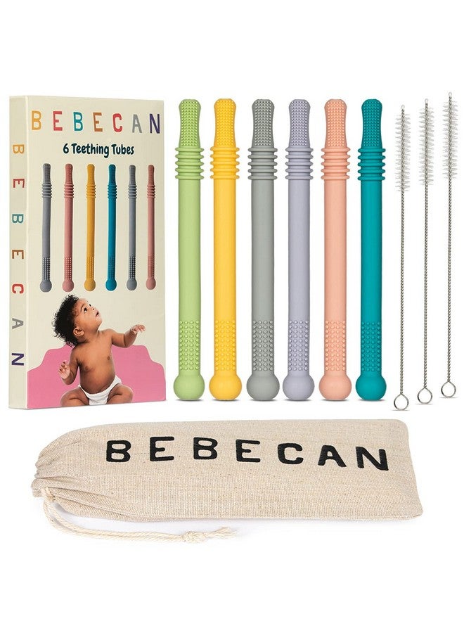 BEBECAN Teething Sticks for Babies 0-36 Months - Super Soft Silicone Teethers in 6 Vibrant Colors, Infant Teething Relief, Multicolored Teething Tubes Baby Gift Teethers - Image 1