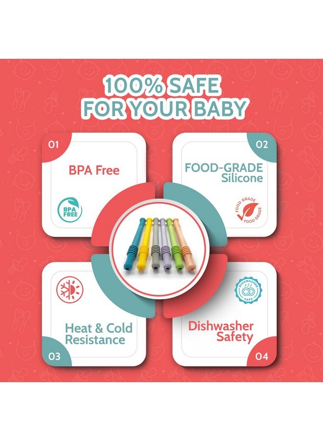 BEBECAN Teething Sticks for Babies 0-36 Months - Super Soft Silicone Teethers in 6 Vibrant Colors, Infant Teething Relief, Multicolored Teething Tubes Baby Gift Teethers - Image 5