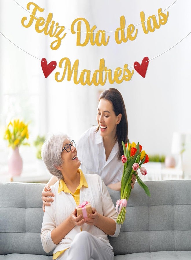 Ramciyo Feliz Día De Las Madres Banner - Mother's Day/Mom Birthday Party Decorations, Spanish Mother's Day Decorations Gold Glitter - Image 4