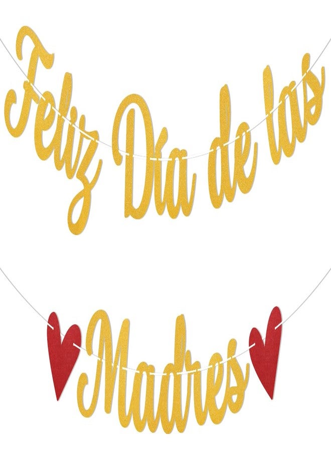 Ramciyo Feliz Día De Las Madres Banner - Mother's Day/Mom Birthday Party Decorations, Spanish Mother's Day Decorations Gold Glitter - Image 1