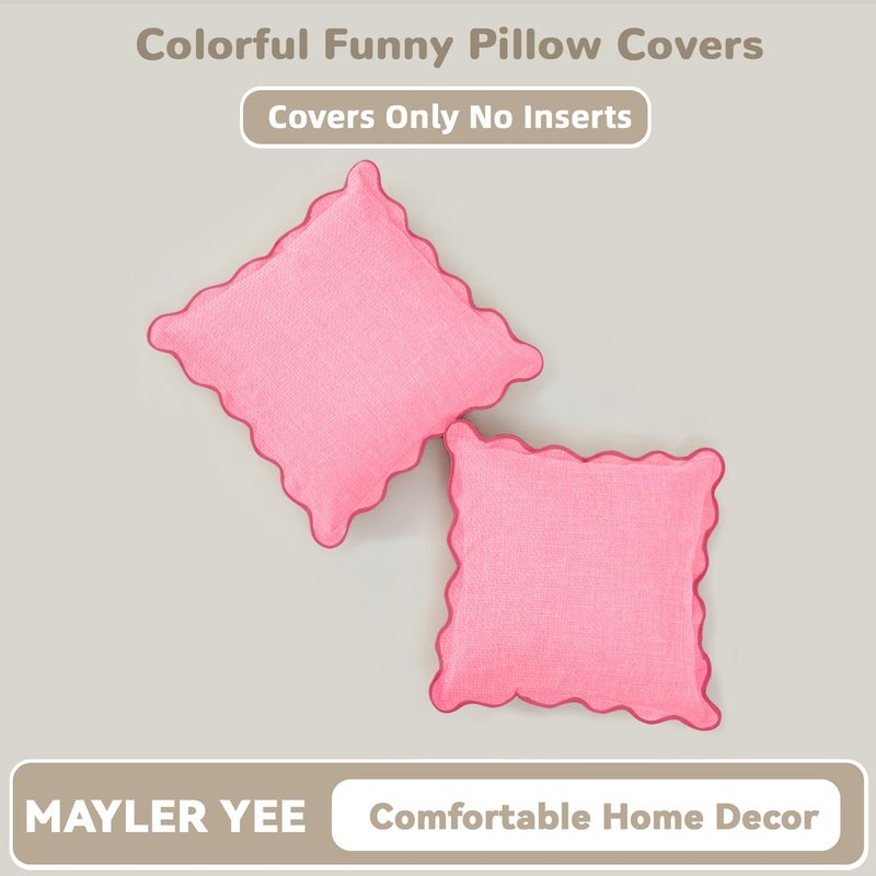 Mayler Yee Scalloped Throw Pillow Covers | Decorative Couch Pillows | Boho Sytle for Living Room | for Valentines Day (Pink, 18x18 Inch) - Image 4