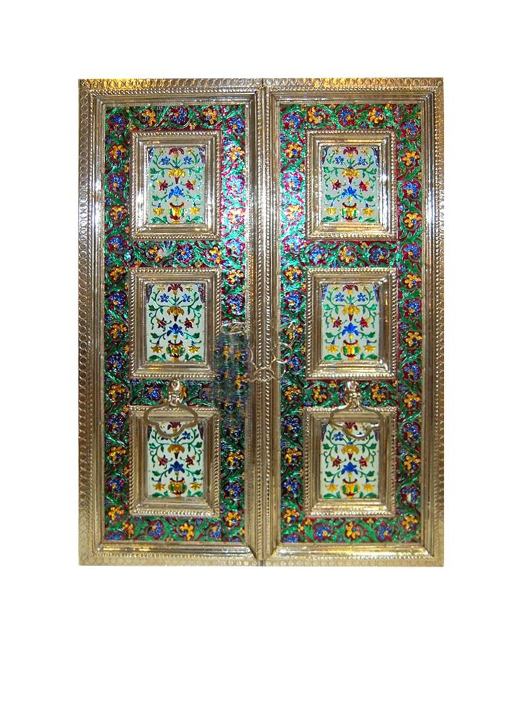 Antique Museum HANDMADE WOODEN DOOR WHITE METAL MEENA CARVING WORK 60X46CM-HT1053 - Image 1