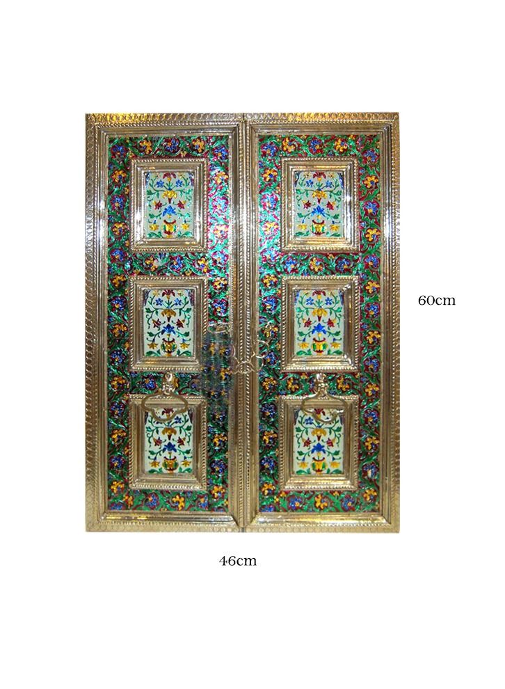 Antique Museum HANDMADE WOODEN DOOR WHITE METAL MEENA CARVING WORK 60X46CM-HT1053 - Image 2