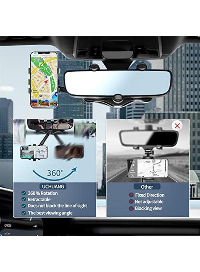 erorex Car Phone Holder 360 Degree Rotatable Adjustable Telescopic Mobile Holder Car Holder For Rearview Mirror Phone Holder Car Compatible With Iphone Android Phone Model Universal Black  - Image 2