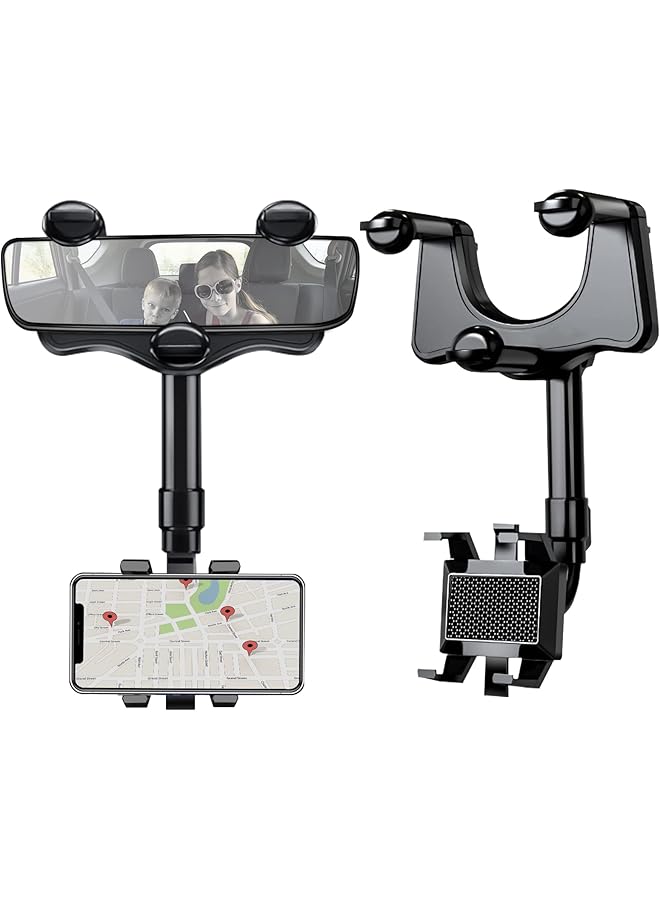 erorex Car Phone Holder 360 Degree Rotatable Adjustable Telescopic Mobile Holder Car Holder For Rearview Mirror Phone Holder Car Compatible With Iphone Android Phone Model Universal Black  - Image 1