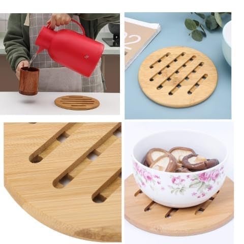 Glowick Anti Hot Pad Insulation Mat Bowl Mat Table Mat Placemat Round Bamboo Carved Pot Cooker Coaster for Home Kitchen Office or Tea Restaurant (1Pcs) - Image 5