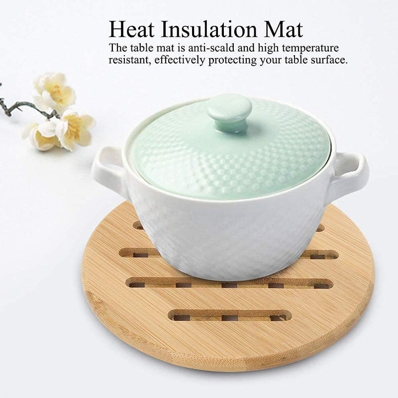 Glowick Anti Hot Pad Insulation Mat Bowl Mat Table Mat Placemat Round Bamboo Carved Pot Cooker Coaster for Home Kitchen Office or Tea Restaurant (1Pcs) - Image 3