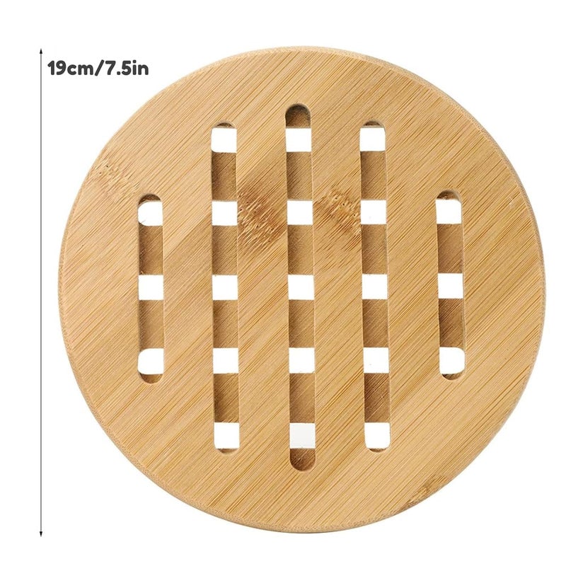 Glowick Anti Hot Pad Insulation Mat Bowl Mat Table Mat Placemat Round Bamboo Carved Pot Cooker Coaster for Home Kitchen Office or Tea Restaurant (1Pcs) - Image 2