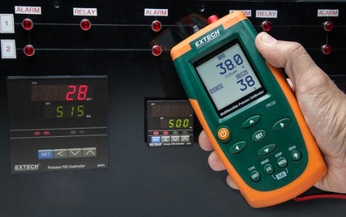 Extech PRC30 - Multifunction Process Calibrator - Sources & Measures mA, mV, V, and Thermocouples (J, K, T, E, C, R, S, N) - 24 V Loop Power, 5 Presets, Backlit LCD, Comes with Leads, Universal AC Adapter & Hard Case - Image 3