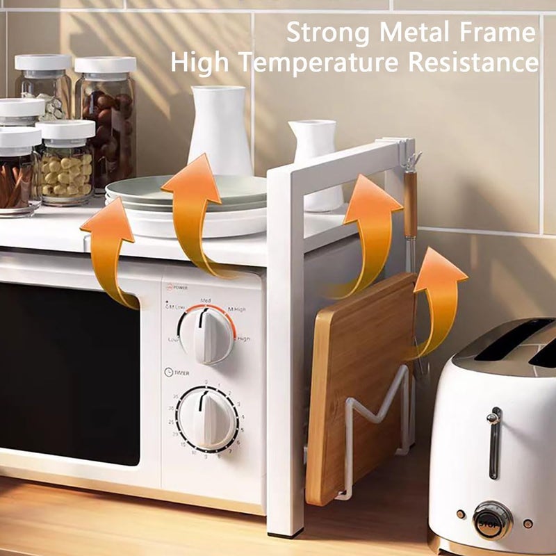 HOOKOR Microwave Oven Stand Countertop,2-Tier Expandable Microwave Oven Rack with Hooks,Kitchen Counter Top Organizer and storage, Height and Length Adjustable,100lb Weight Capacity(White) - Image 5