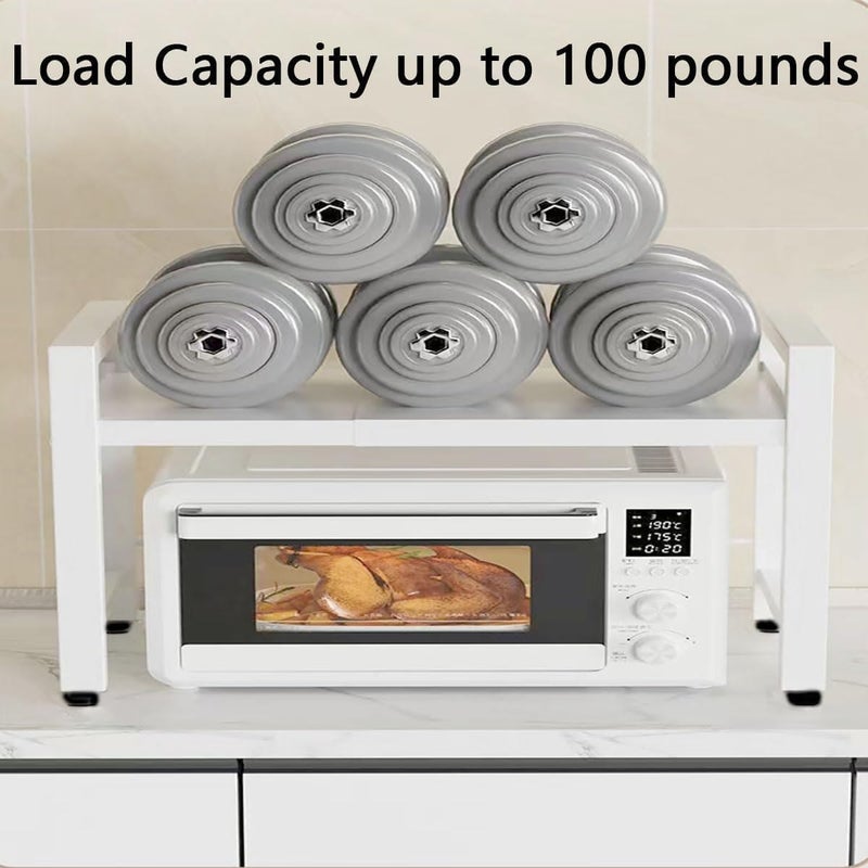 HOOKOR Microwave Oven Stand Countertop,2-Tier Expandable Microwave Oven Rack with Hooks,Kitchen Counter Top Organizer and storage, Height and Length Adjustable,100lb Weight Capacity(White) - Image 2
