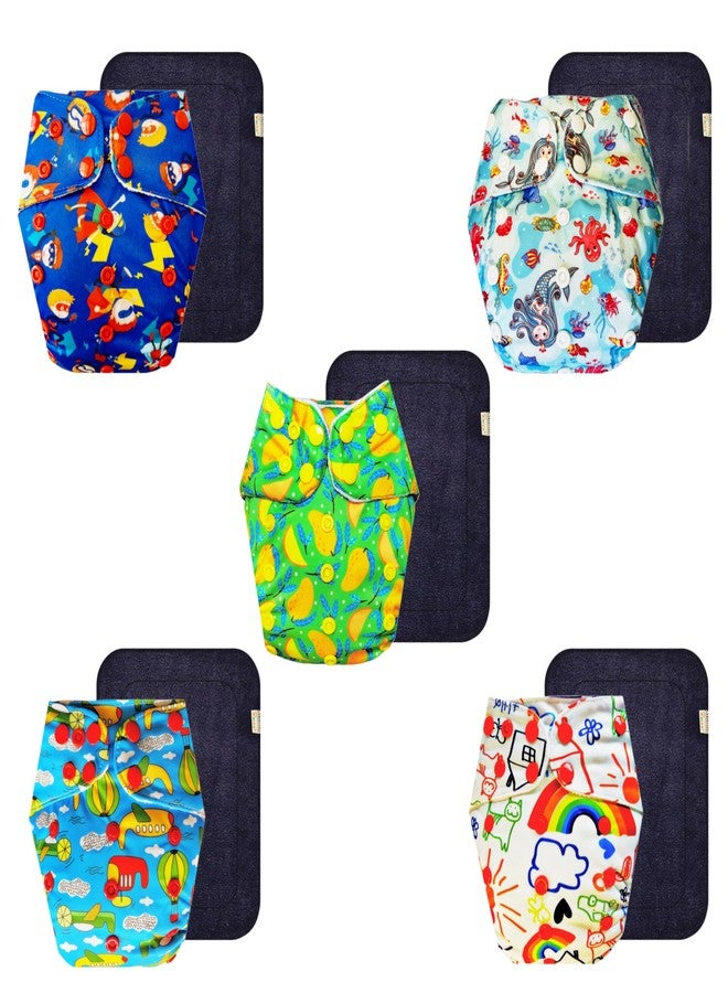 Dumbledo Premium Cloth Diaper with Black Insert (Pack of 5) | Snug Fit | Breathable | Adjustable Snaps | Ideal for Toddlers | 3 Months - 3 Years | Unisex Baby - Image 1
