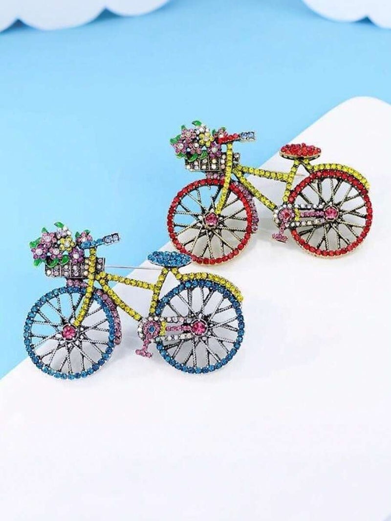 Shein 1pc Vintage Rhinestone Bicycle Brooch - Unique Fashion Lapel Pin for Men & Women, Summer Privacy Protection Gift - Image 4
