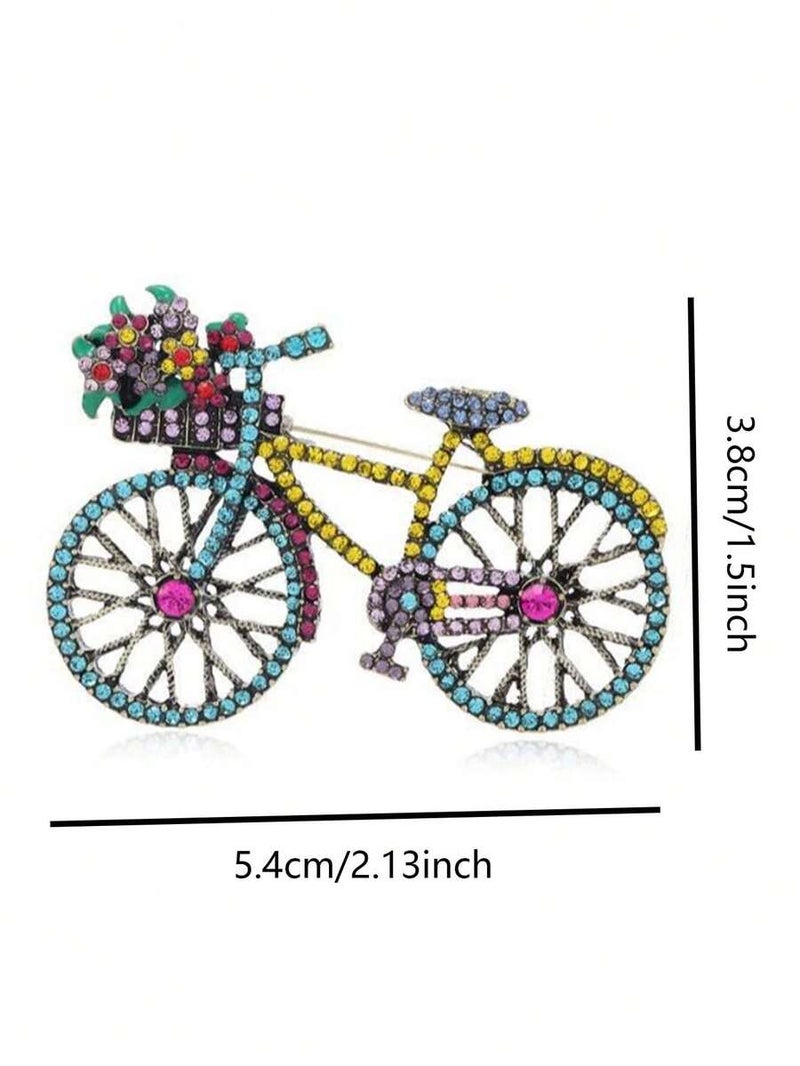 Shein 1pc Vintage Rhinestone Bicycle Brooch - Unique Fashion Lapel Pin for Men & Women, Summer Privacy Protection Gift - Image 5