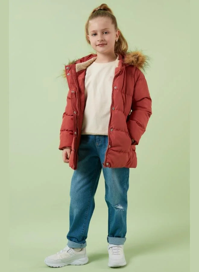 ليلا معطف بقلنسوة من الفرو الصناعي من ليلا للبنات