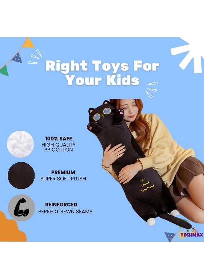 TechMax Solution Black Cat Plushies Stuffed Animals Pillows, Kawaii Long Cat Plush Body Pillow Toys Cute Cat Gifts for Cat Lovers Boys Girls - Image 3