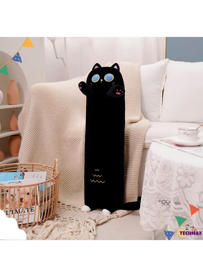 TechMax Solution Black Cat Plushies Stuffed Animals Pillows, Kawaii Long Cat Plush Body Pillow Toys Cute Cat Gifts for Cat Lovers Boys Girls - Image 5