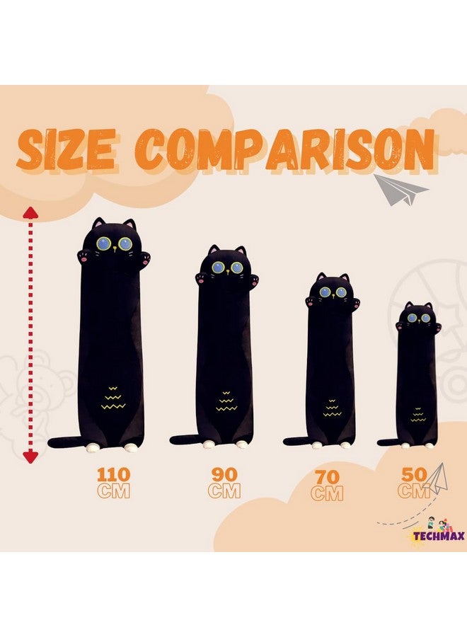 TechMax Solution Black Cat Plushies Stuffed Animals Pillows, Kawaii Long Cat Plush Body Pillow Toys Cute Cat Gifts for Cat Lovers Boys Girls - Image 2