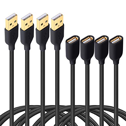 Besgoods USB Extension Cable, 4-Pack 6ft/2m USB 2.0 Extension Cable A Male to A Female Extender Cord for Keyboard,Mouse,Printer-Black - Image 1