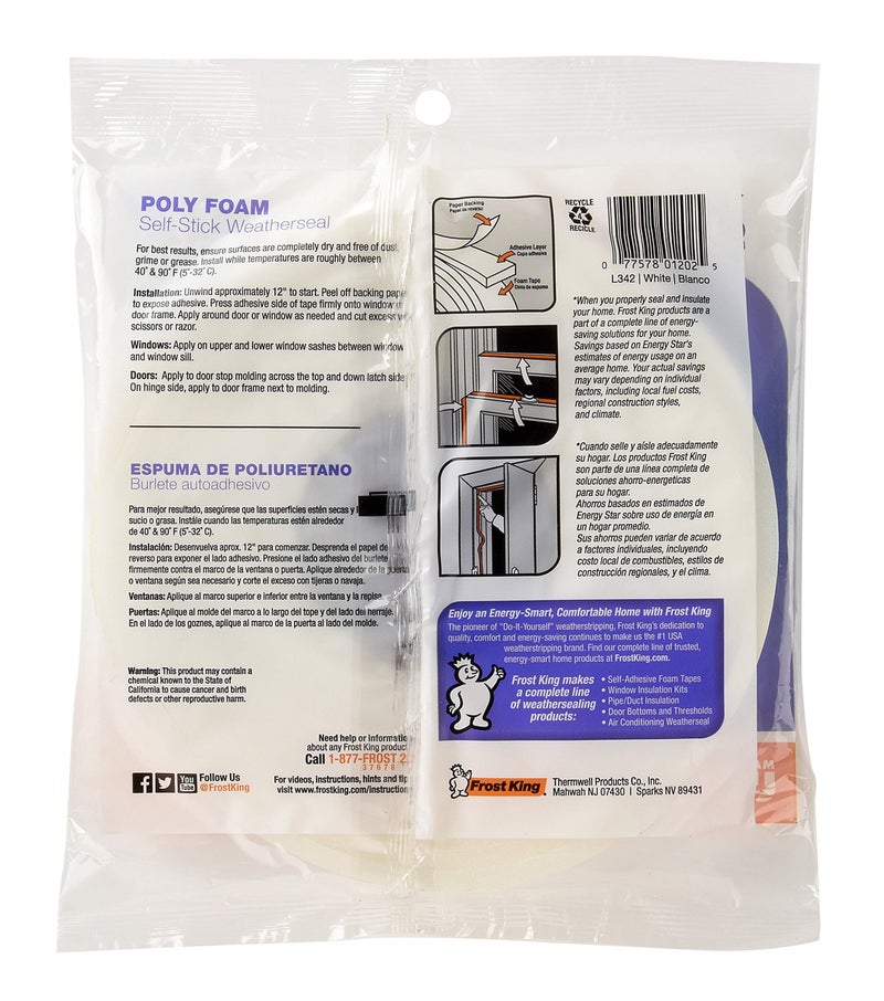 Frost King L342H Polyurethane Foam Tape 1/4-Inch, White - Image 2