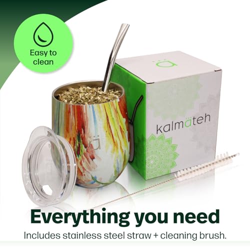 Kalmateh Yerba Mate Gourd 8 oz, Double Wall Stainless Steel Mate Cup with BPA-Free Lid, Bombilla Filter Straw & Cleaning Brush, Perfect for Hot & Cold Drinks - Image 4
