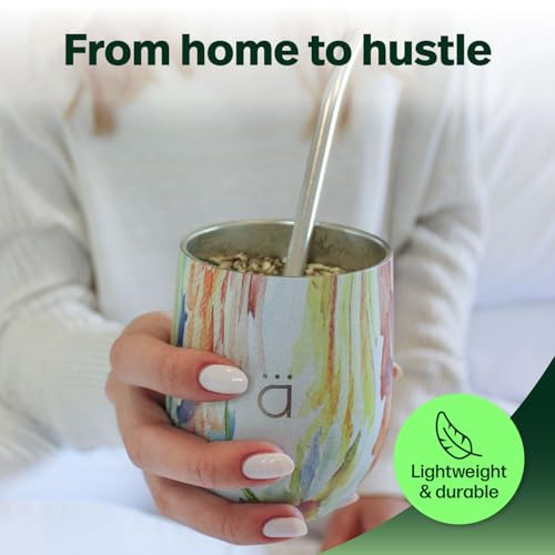 Kalmateh Yerba Mate Gourd 8 oz, Double Wall Stainless Steel Mate Cup with BPA-Free Lid, Bombilla Filter Straw & Cleaning Brush, Perfect for Hot & Cold Drinks - Image 5