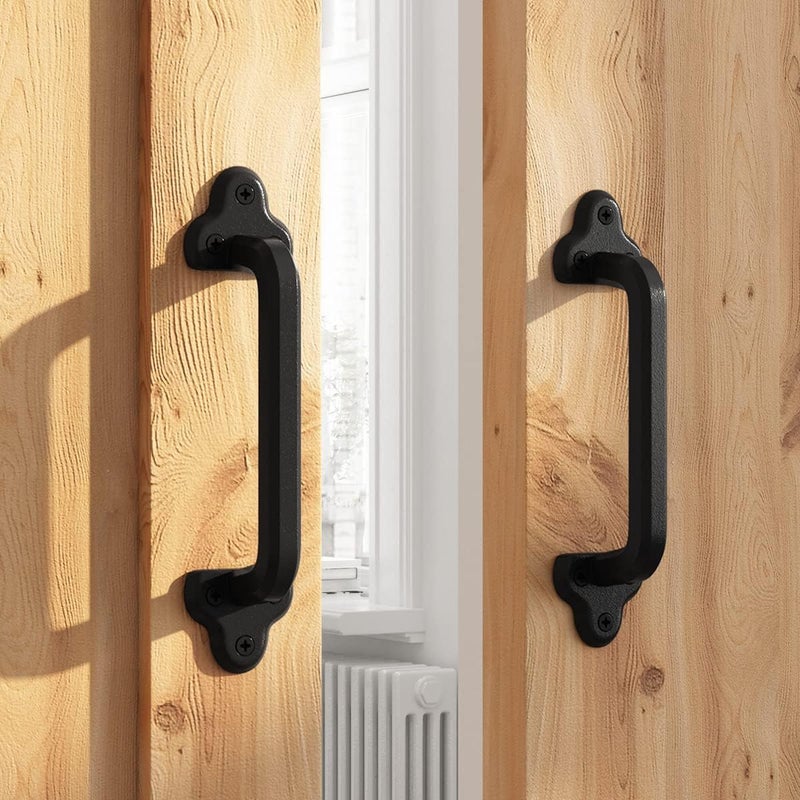 SMARTSTANDARD Heavy Duty 9" Antique Barn Door Handle Set of 4, Large Rustic Retro Cast Iron Handle for Gates Garages Sheds Furniture, Black Powder Coated Finish, Square - Image 3
